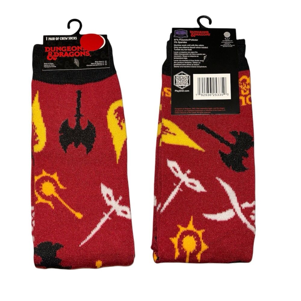 Dungeons & Dragons Novelty Crew Socks Adult Set Size 6-12